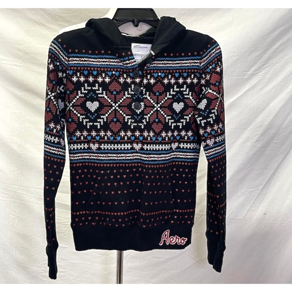 AEROPOSTALE Girls Black Multicolor‎ Hooded Sweater M